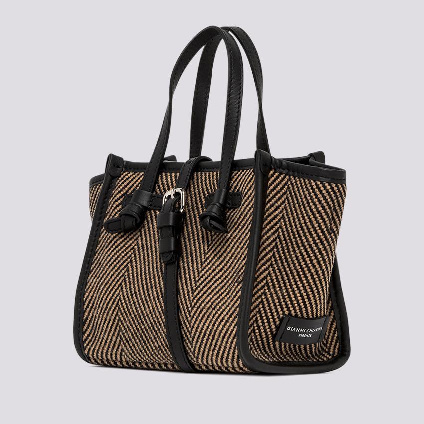 Borsa a mano Miss Marcella in tessuto spiga nero marrone BS 8065/23AI SPIGA 10313 GIANNI CHIARINI 