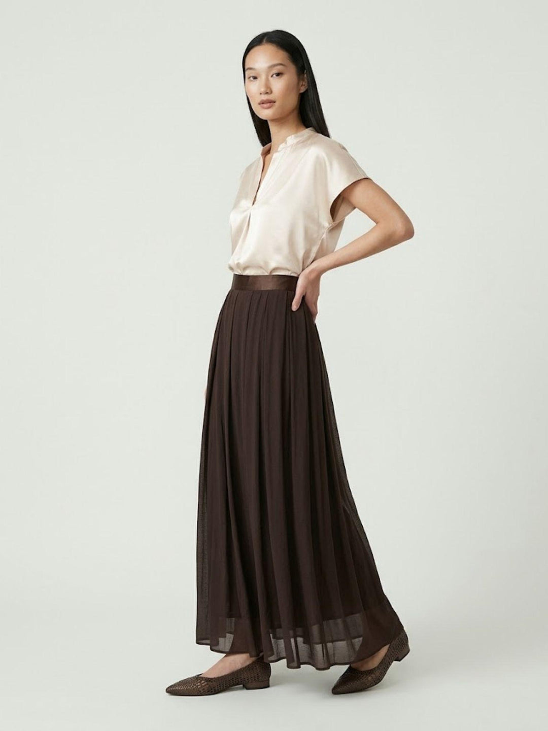 Gonna maxi plissettata color cioccolato SK1019 CIOCCOLATO ANDREA MORANDO 