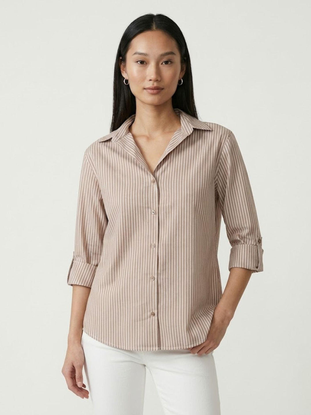 Camicia in cotone a righe color caffè M796/221B8 0714 ANDREA MORANDO 