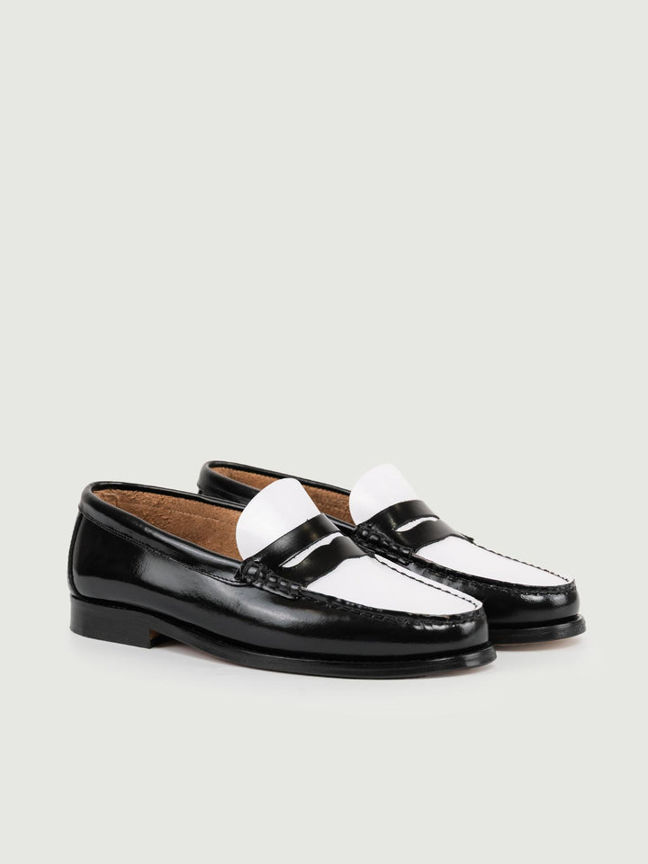 Mocassino penny in pelle nero e bianco