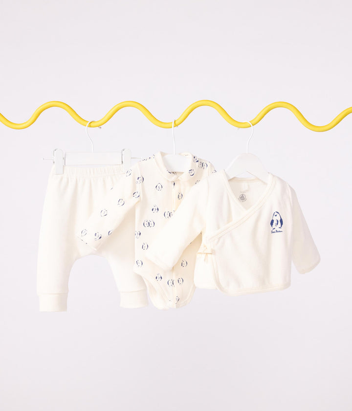 Set 3 pezzi neonato con coprispalle e body con pinguini stampati A0EKU 01 PETIT BATEAU 