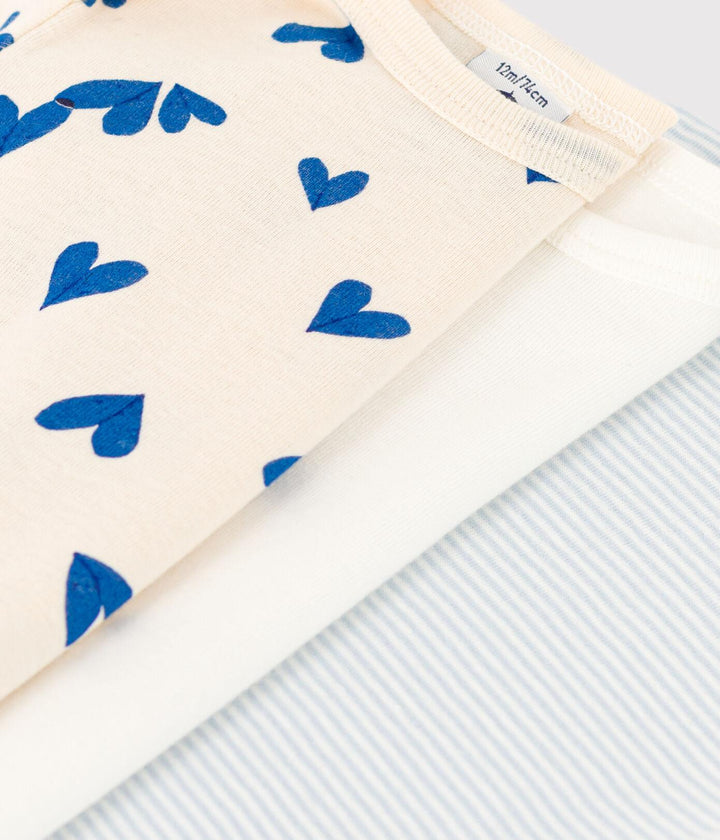 CONFEZIONE DA 3 BODY IN COTONE CON CUORI BLU A08K1 00 PETIT BATEAU 