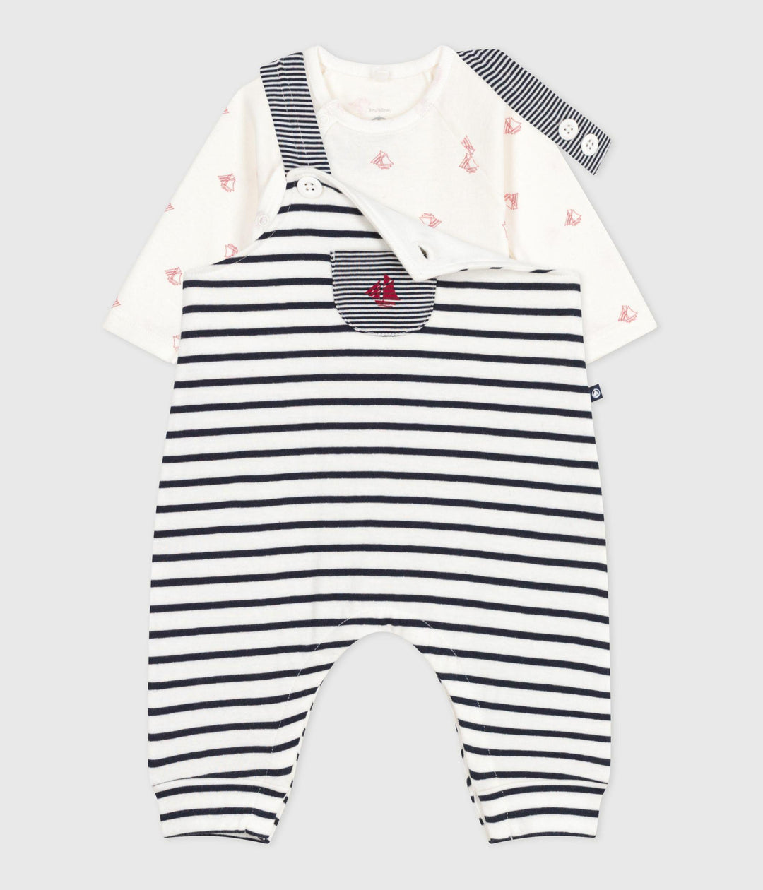 Set composto da salopette a righe marinière e body con stampa neonato A0ECT 01 PETIT BATEAU 