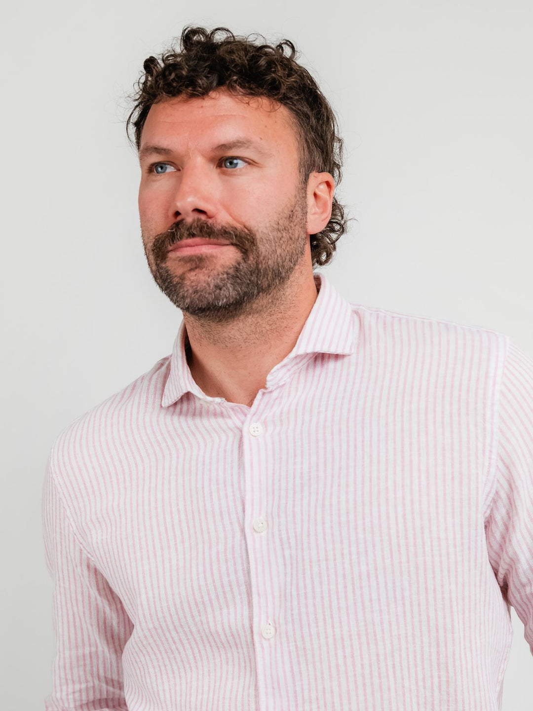 CAMICIA IN LINO E COTONE A RIGHE BIANCHE E ROSA