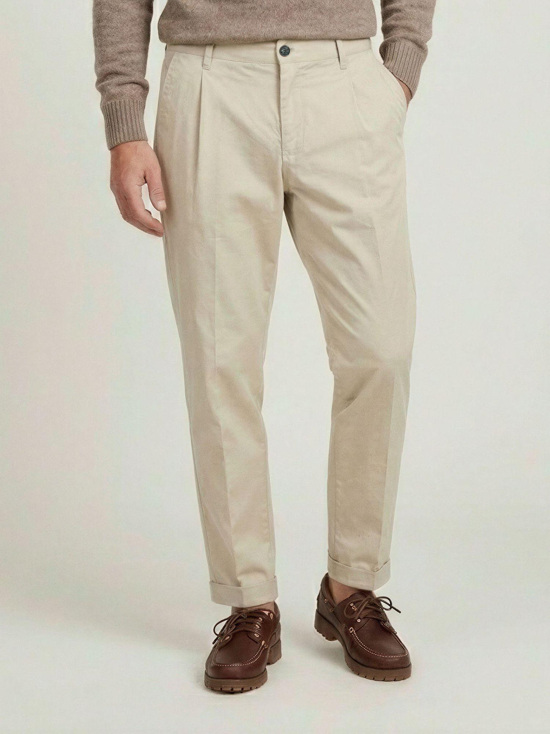 Pantalone con pinces in cotone beige 7676GB BEIGE ANDREA MORANDO 