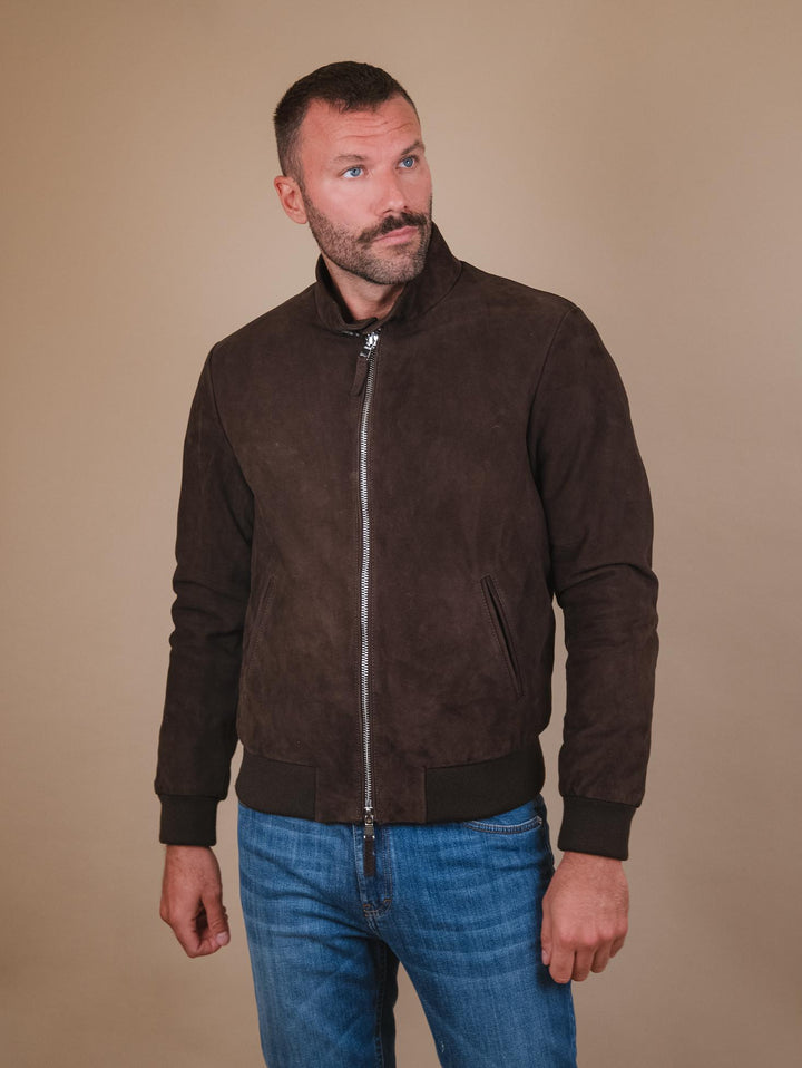 GIUBBOTTO IMBOTTITO IN CAMOSCIO MARRONE "ELVIS" ELVIS 06 JACK LEATHER 