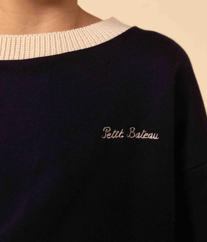 FELPA GIROCOLLO ROSSO BLU E PANNA A0832 06 PETIT BATEAU 