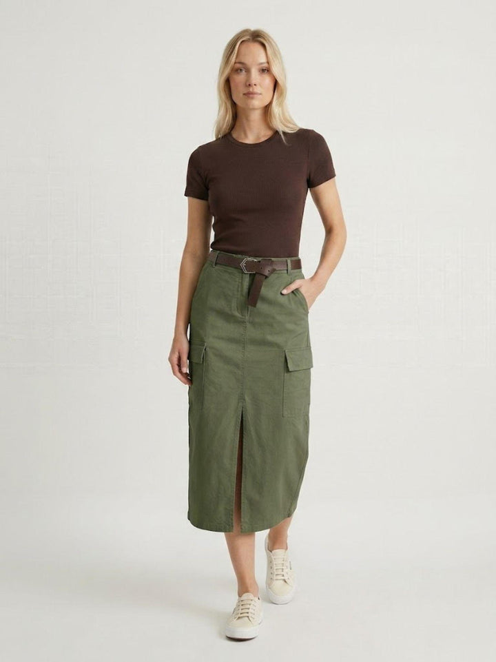 Gonna cargo midi in cotone verde militare 6105 VERDE ANDREA MORANDO 
