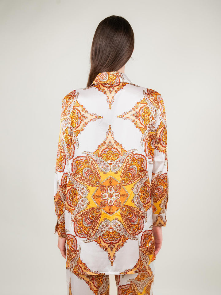 CAMICIA CAFTANO FANTASIA ARANCIO E BIANCO 1289 GIALLO ANDREA MORANDO 