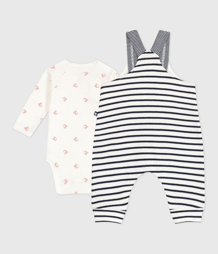 Set composto da salopette a righe marinière e body con stampa neonato A0ECT 01 PETIT BATEAU 