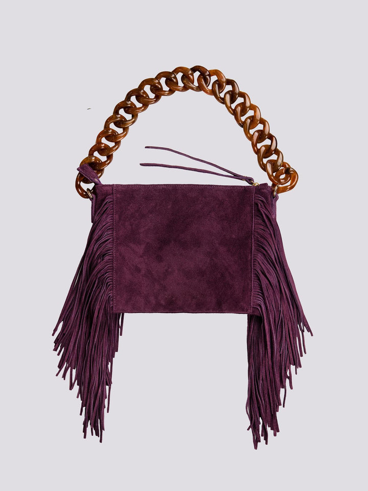 BORSA A TRACOLLA IN CAMOSCIO VIOLA CON FRANGE "FLAPPY" FLAPPY VIOLA BIMOR 