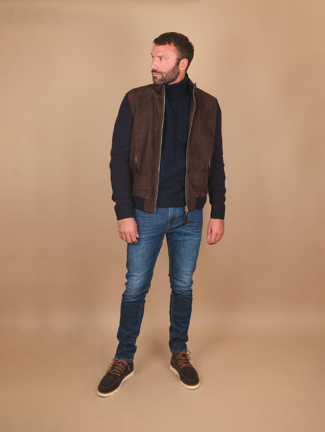 GIUBBOTTO IN CAMOSCIO MARRONE CON INSERTI N MAGLIA FRANCIS FRANCIS 309 JACK LEATHER 