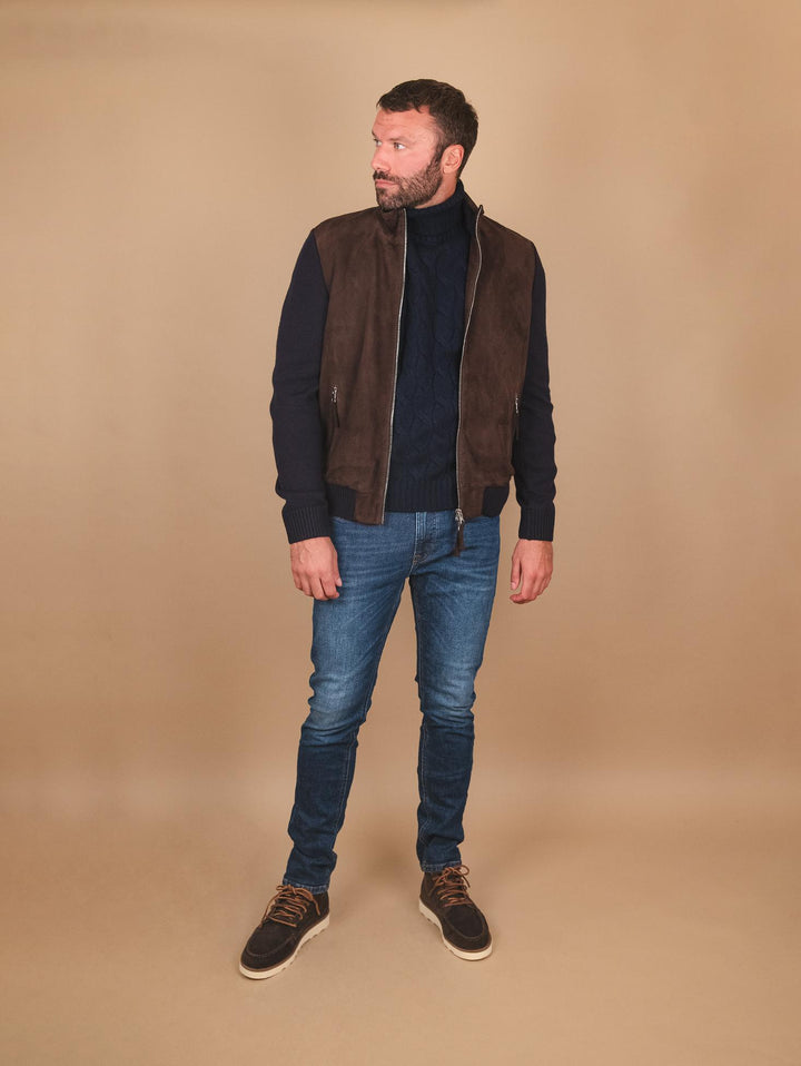 GIUBBOTTO IN CAMOSCIO MARRONE CON INSERTI N MAGLIA FRANCIS FRANCIS 309 JACK LEATHER 