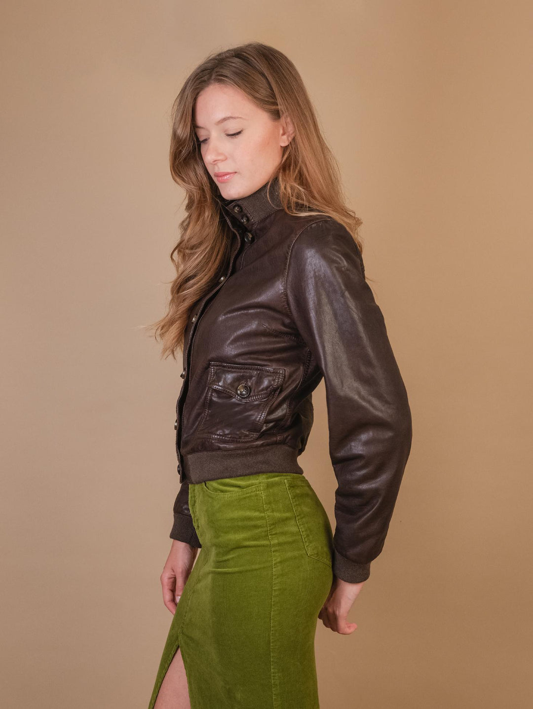GIUBBOTTO CON CHIUSURA A BOTTONI    IN PELLE MARRONE MAG 06 JACK LEATHER 