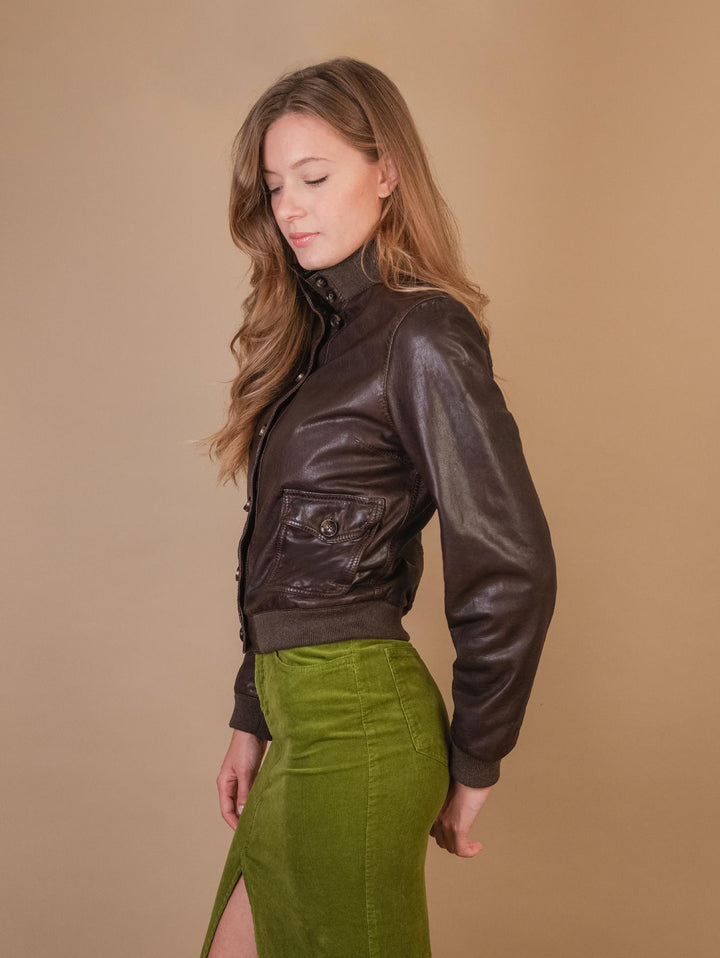 GIUBBOTTO CON CHIUSURA A BOTTONI    IN PELLE MARRONE MAG 06 JACK LEATHER 