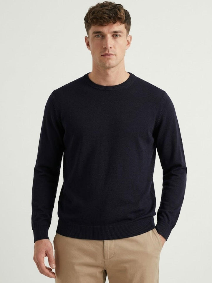 Maglia girocollo in cotone rasato blu navy 3850900 220 ANDREA MORANDO 