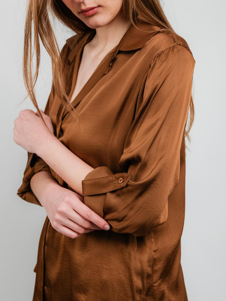 CAMICIA IN RASO TABACCO