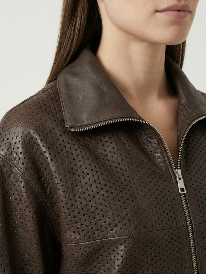 Giacca Giglio in pelle traforata marrone scuro GIPE 06 JACK LEATHER 