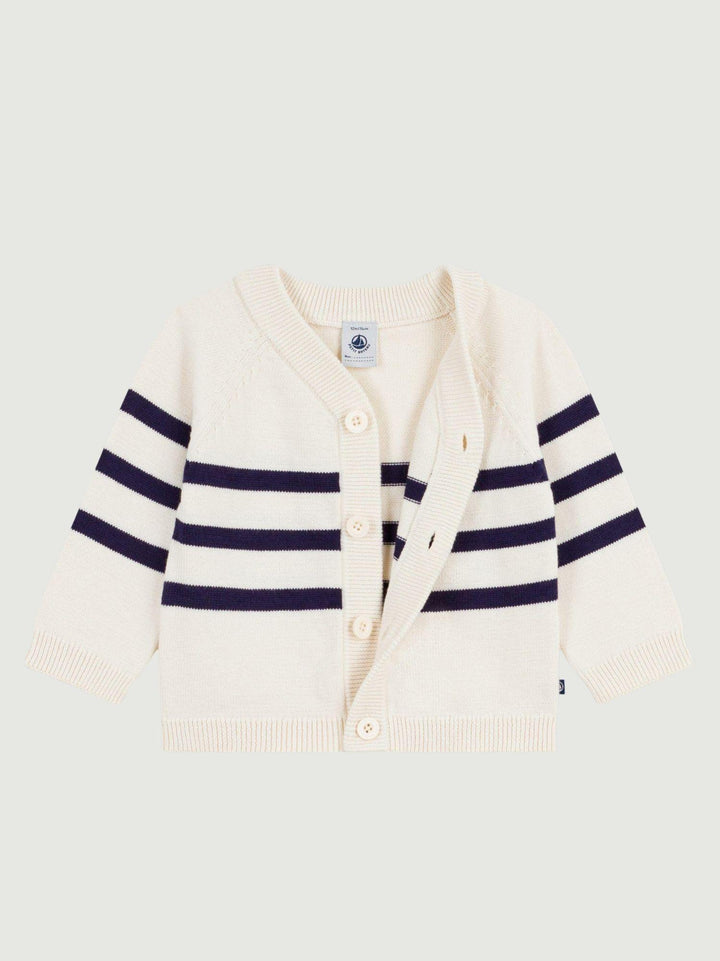 Cardigan a righe blu in cotone A0EZQ 01 PETIT BATEAU 