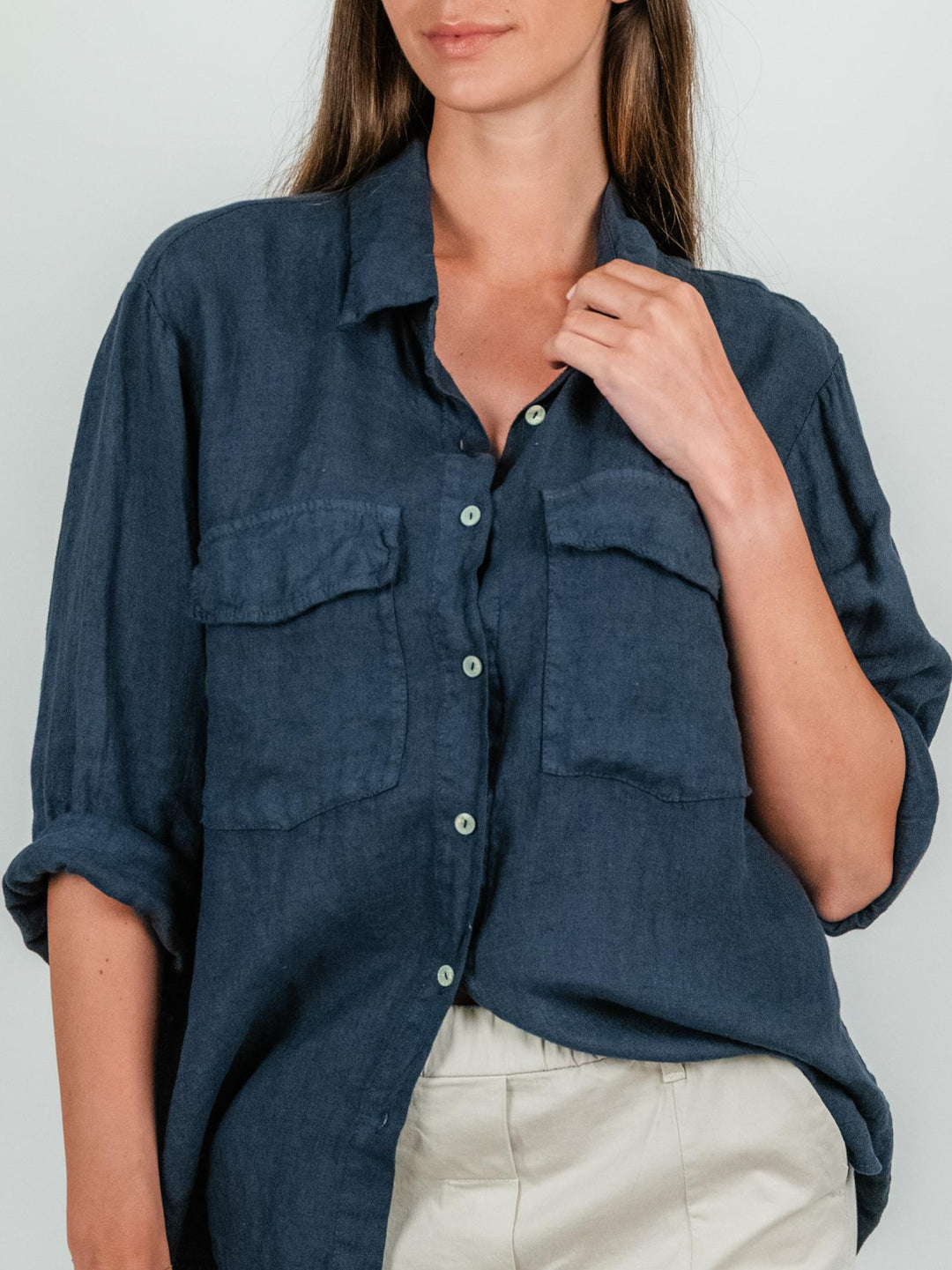 CAMICIA OVERSIZE IN LINO BLU 4522 BLU ANDREA MORANDO 