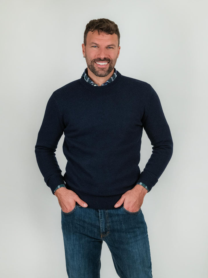 MAGLIONE GIROCOLLO BLU MISTO CASHMERE