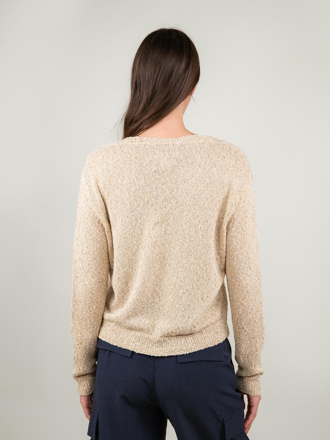 CARDIGAN BEIGE CON DETTAGLI LUREX 2553GC BEIGE ANDREA MORANDO 