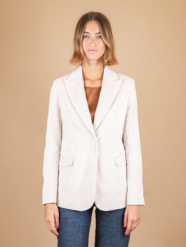 BLAZER MONOPETTO IN VELLUTO A COSTE PANNA