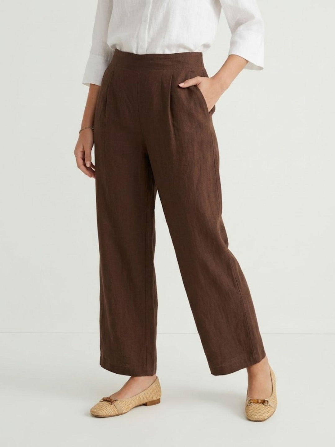 Pantalone con pences in lino tabacco 6PT02359 TABACCO ANDREA MORANDO 