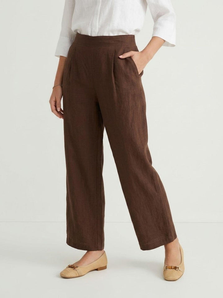 Pantalone con pences in lino tabacco 6PT02359 TABACCO ANDREA MORANDO 