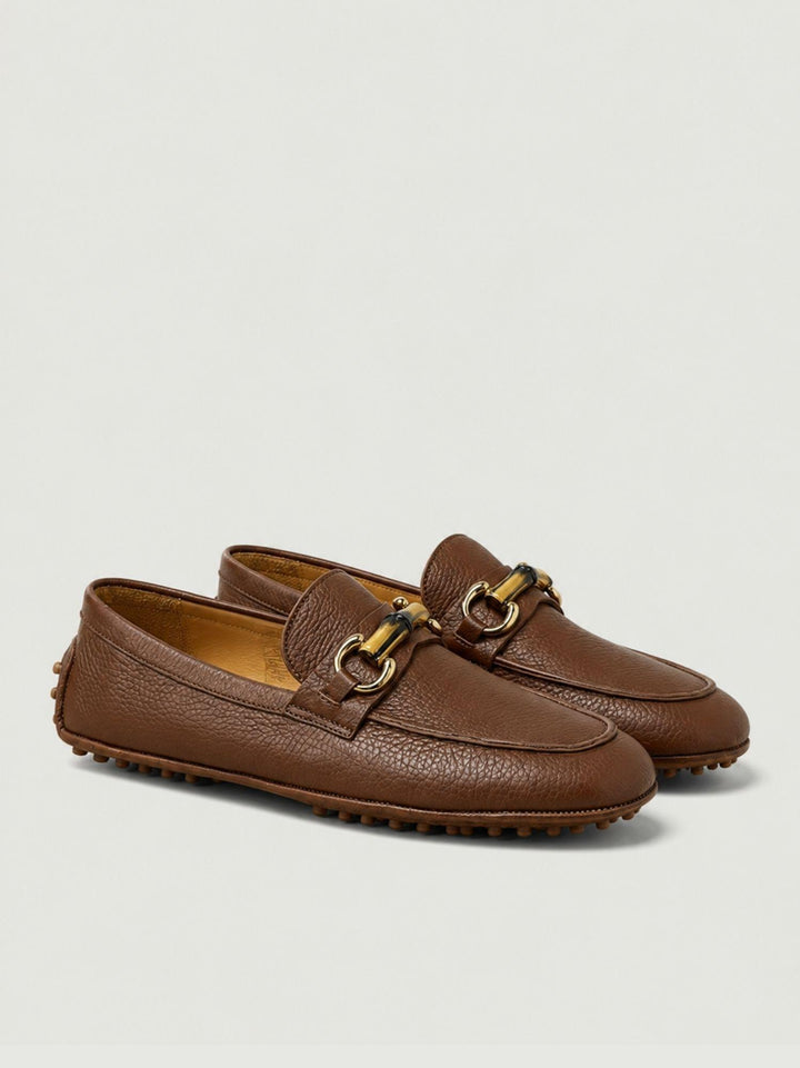 Mocassino gommini in pelle marrone con morsetto bambù D8954 MARRONE ANDREA MORANDO 