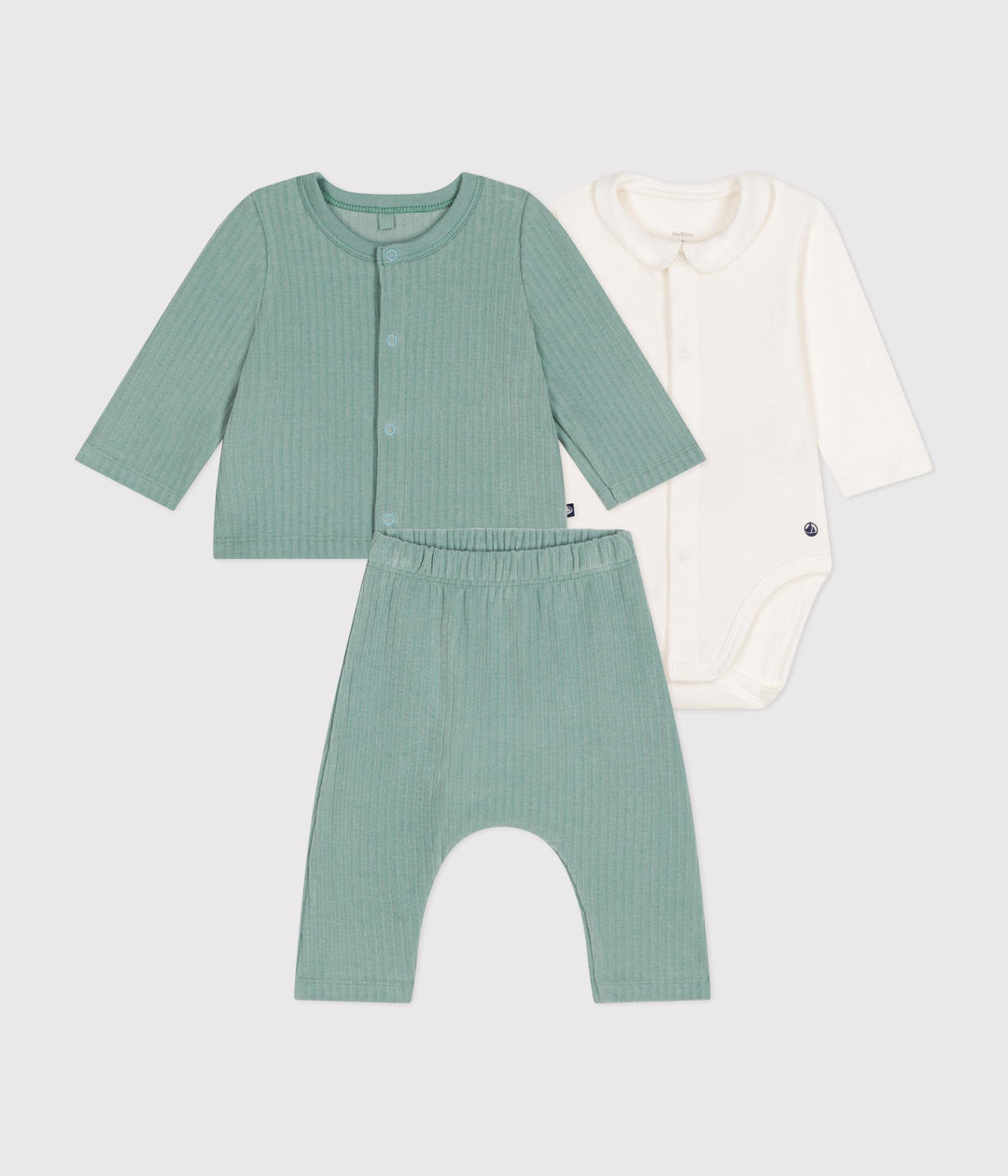 Completo verde 3 pezzi in velluto bebè A0BN9 01 PETIT BATEAU 