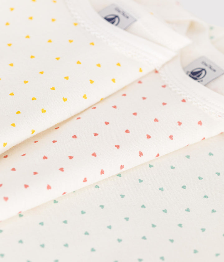 Confezione da 3 body bianchi stampa cuoria maniche lunghe A0BRH 00 PETIT BATEAU 