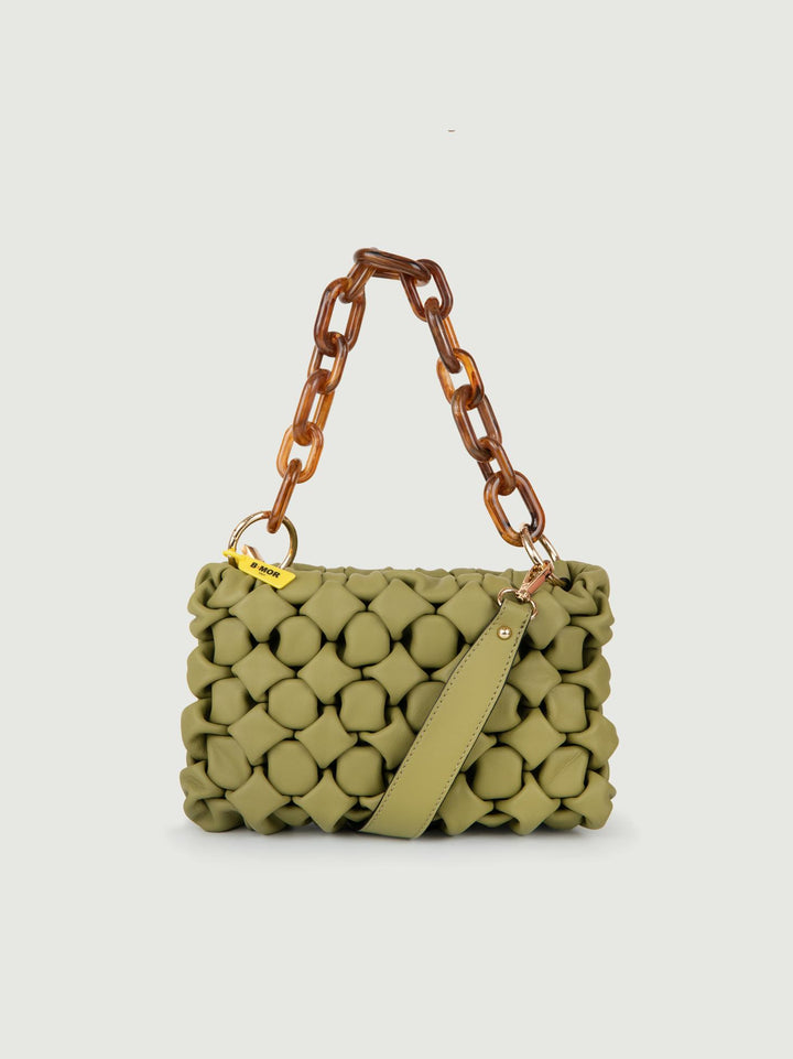 BORSA CURLY IN PELLE INTRECCIATA PISTACCHIO CURLYNEW IRIDE BIMOR 