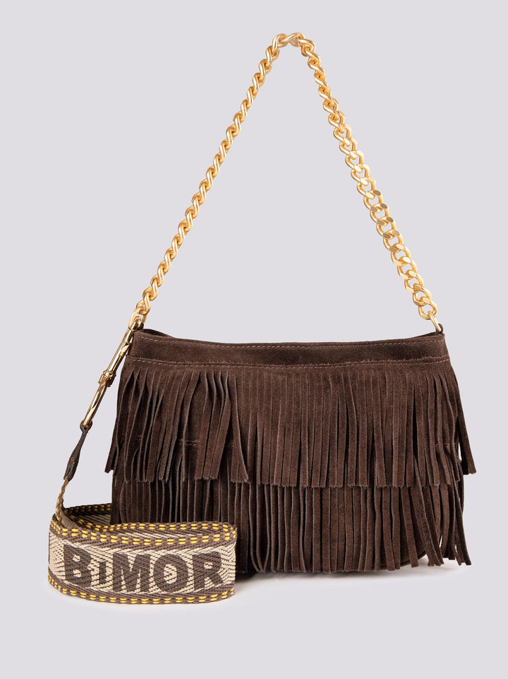 Borsa a tracolla in camoscio con frange marrone Jigly JIGLY T MORO BIMOR 