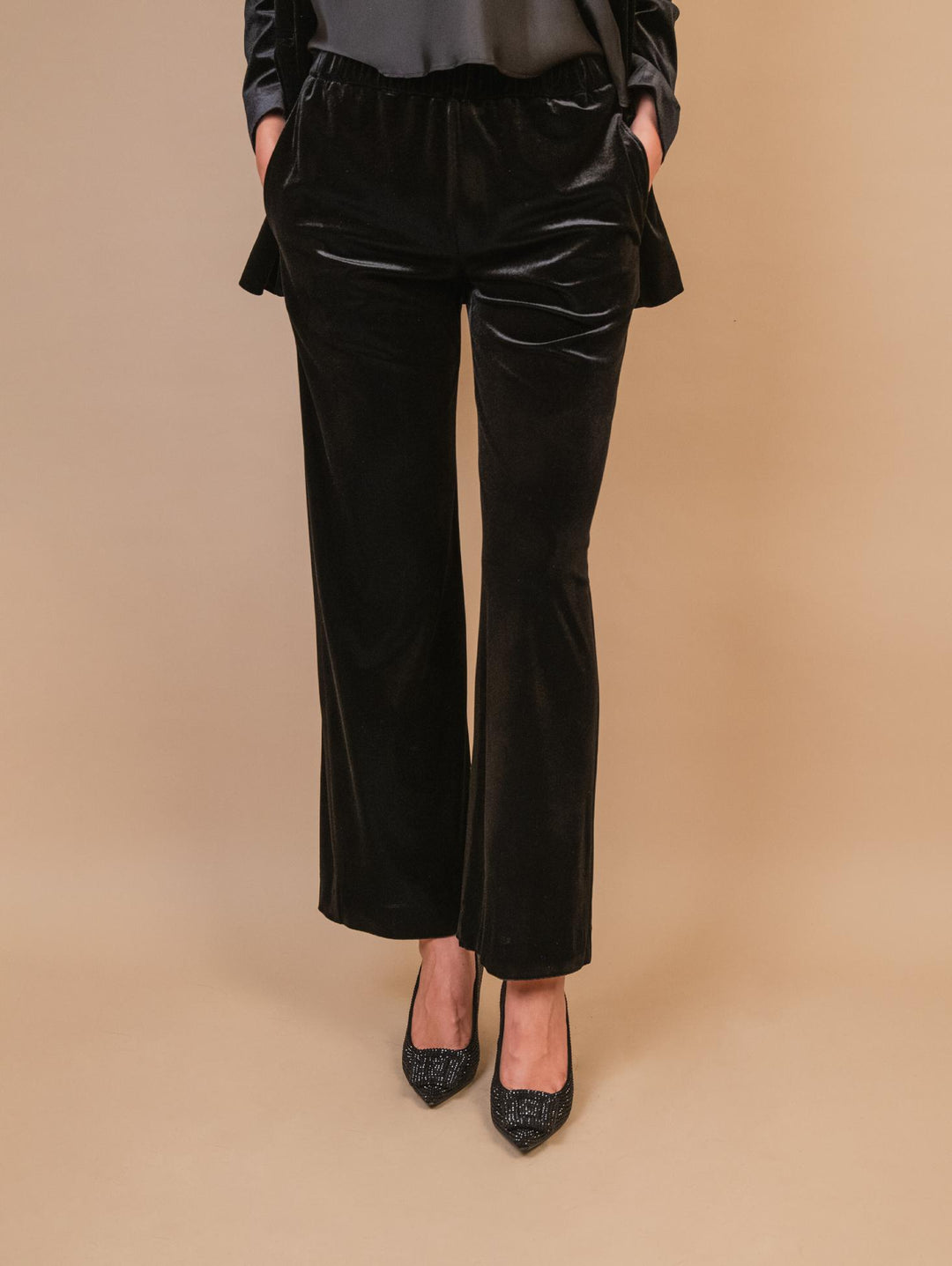 PANTALONE A PALAZZO IN VELLUTO NERO 2228/2894 12 ANDREA MORANDO 