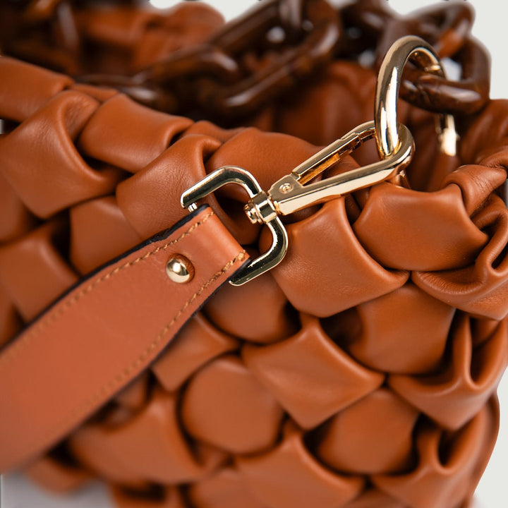 BORSA IN PELLE INTRECCIATA CUOIO "CURLY" CURLYNEW BISCOTTO BIMOR 