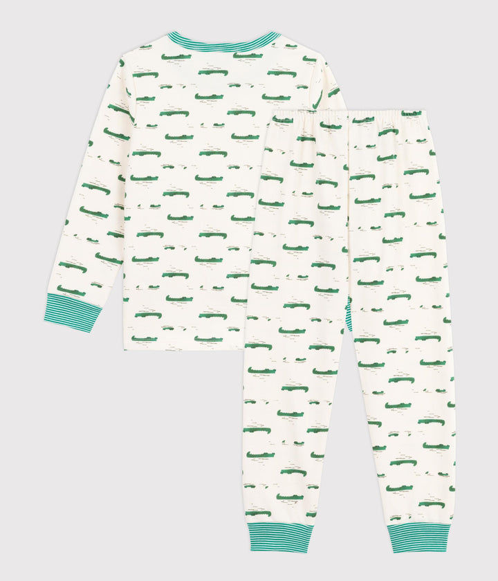 Pigiama bambino in tessuto felpato con coccodrilli stampati A0E9V 01 PETIT BATEAU 