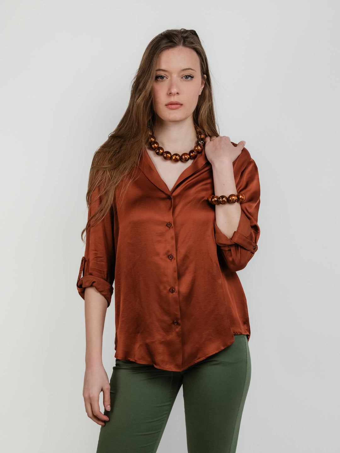 CAMICIA IN RASO TABACCO M796/13V4 CUOIO/TABACCO ANDREA MORANDO 