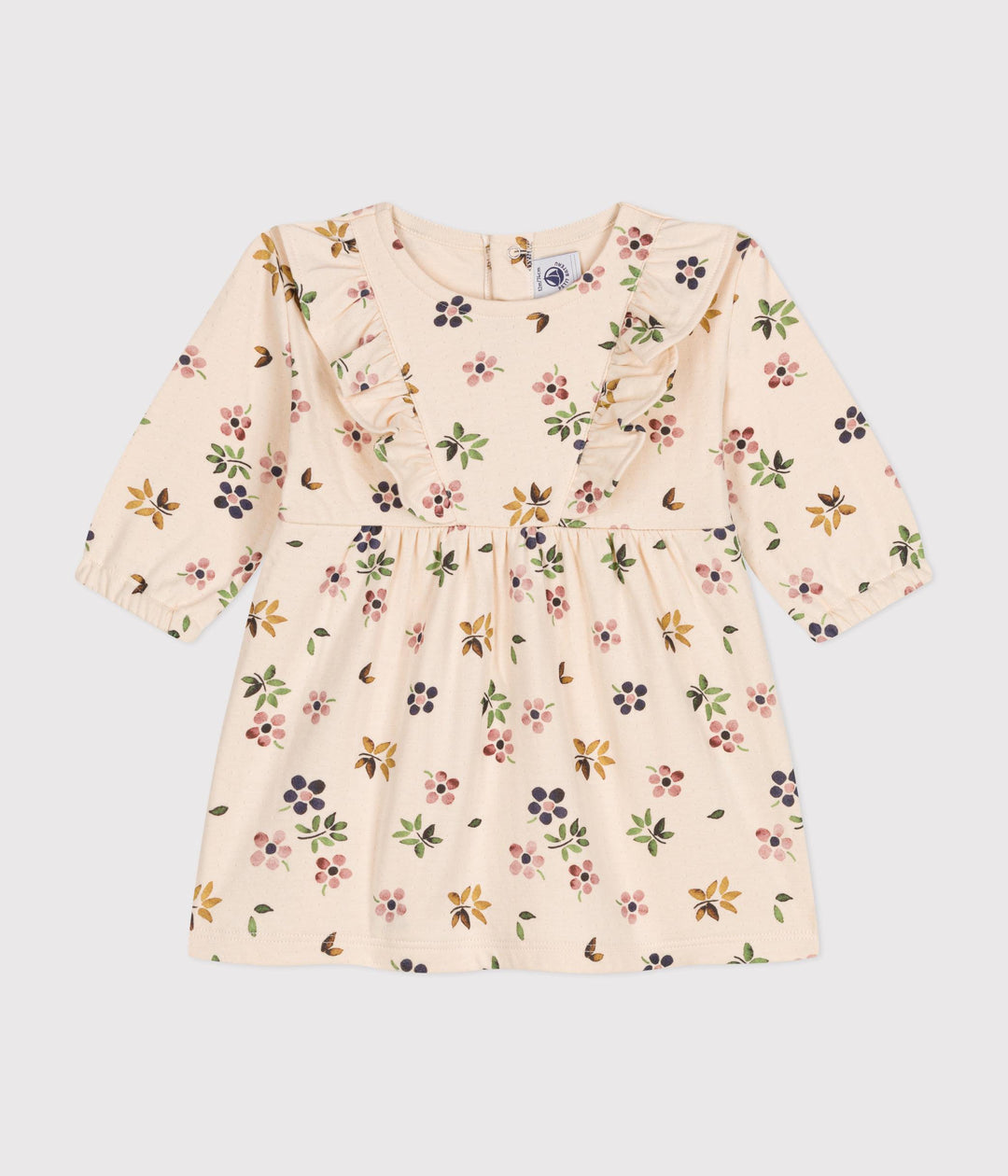 Abito bianco con stampa floreale a maniche lunghe in tubique A0BKL 01 PETIT BATEAU 