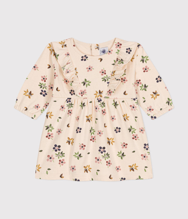 Abito bianco con stampa floreale a maniche lunghe in tubique A0BKL 01 PETIT BATEAU 