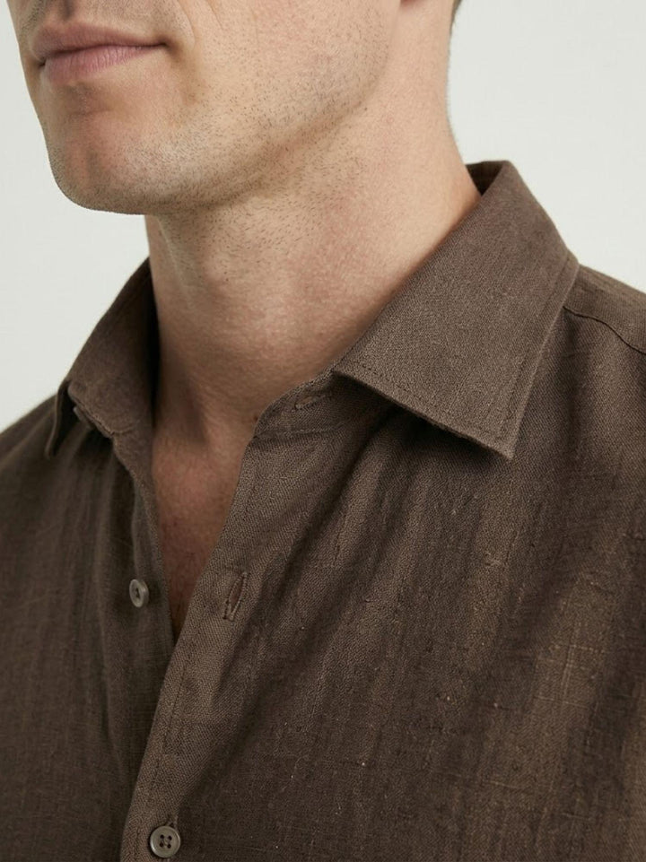 camicia in lino cioccolato 9432900 679 ANDREA MORANDO 