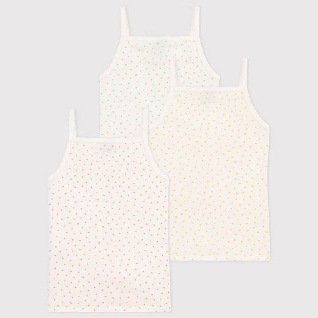 CONFEZIONE DA 3 CANOTTIERE BAMBINA CON SPALLINE IN COTONE A CUORICINI A0A47 00 PETIT BATEAU 