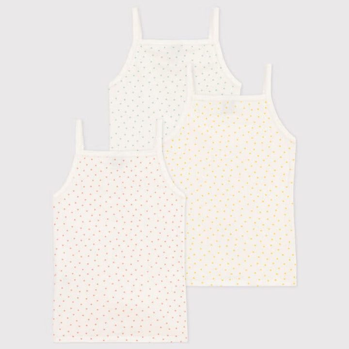 CONFEZIONE DA 3 CANOTTIERE BAMBINA CON SPALLINE IN COTONE A CUORICINI A0A47 00 PETIT BATEAU 