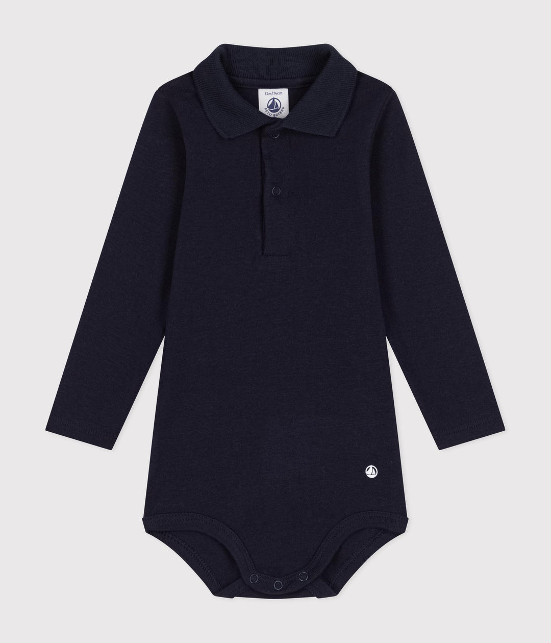 Body blu scuro a manica lunga con colletto polo A0BQC 01 PETIT BATEAU 