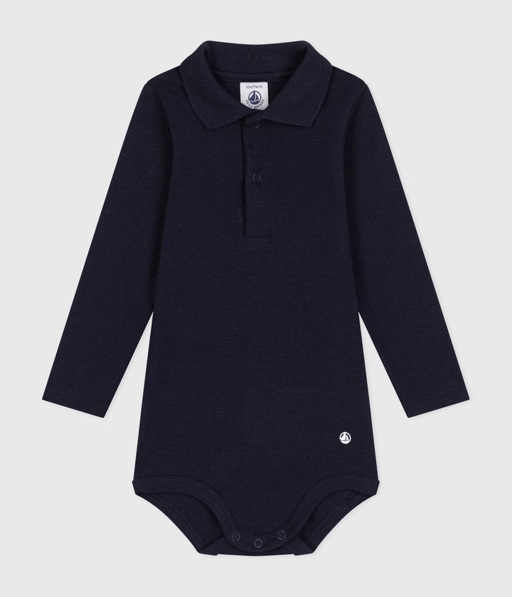 Body blu scuro a manica lunga con colletto polo A0BQC 01 PETIT BATEAU 
