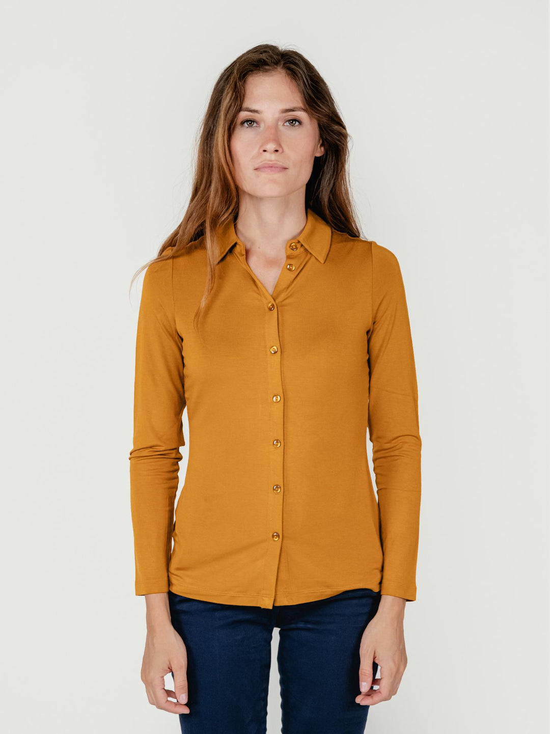 CAMICIA IN VISCOSA OCRA 555LISI111 12 ANDREA MORANDO 
