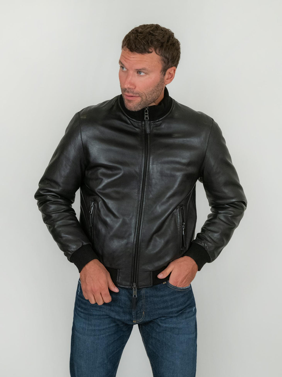 GIUBBOTTO IMBOTTITO IN PELLE NERA DEREK SEAMLESS DEREK SEAMLESS 20 JACK LEATHER 