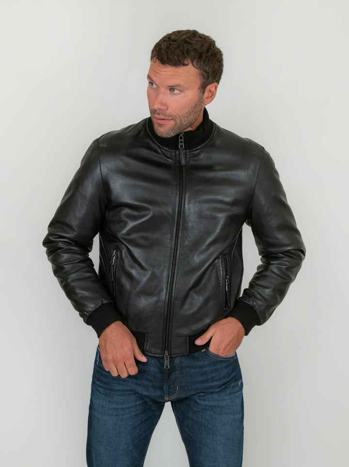 GIUBBOTTO IMBOTTITO IN PELLE NERA DEREK SEAMLESS DEREK SEAMLESS 20 JACK LEATHER 