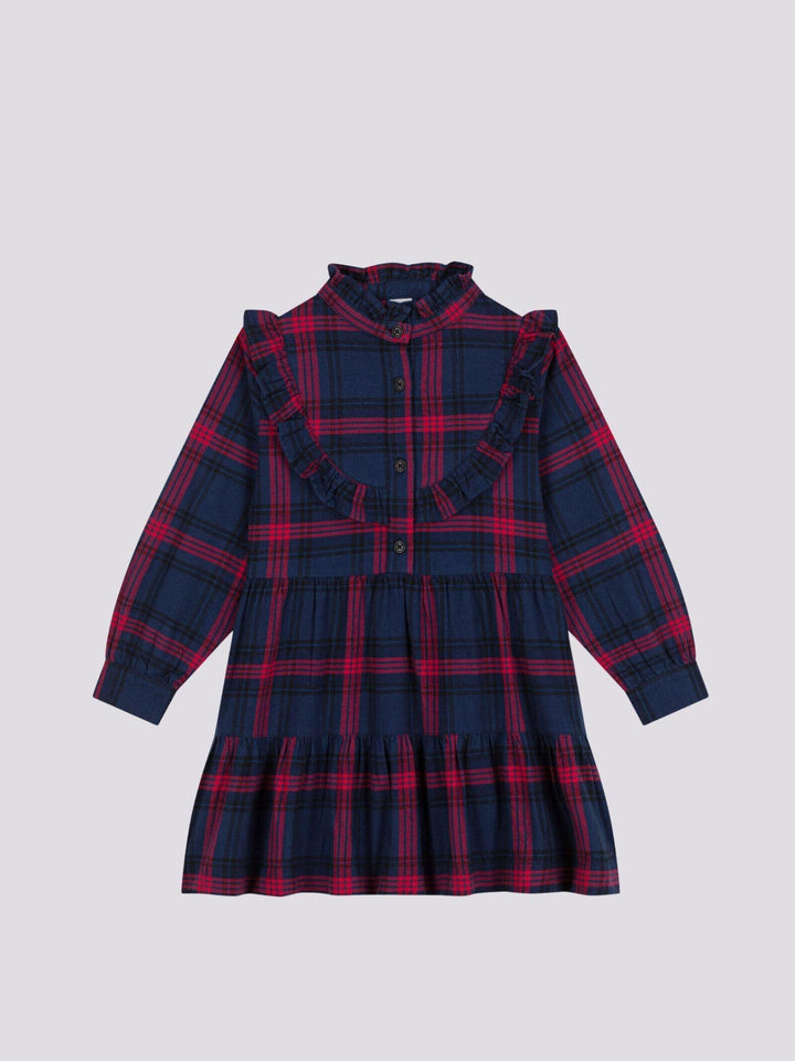 ABITO A MANICHE LUNGHE IN FLANELLA DI COTONE A QUADRI BAMBINA A082J 01 PETIT BATEAU 