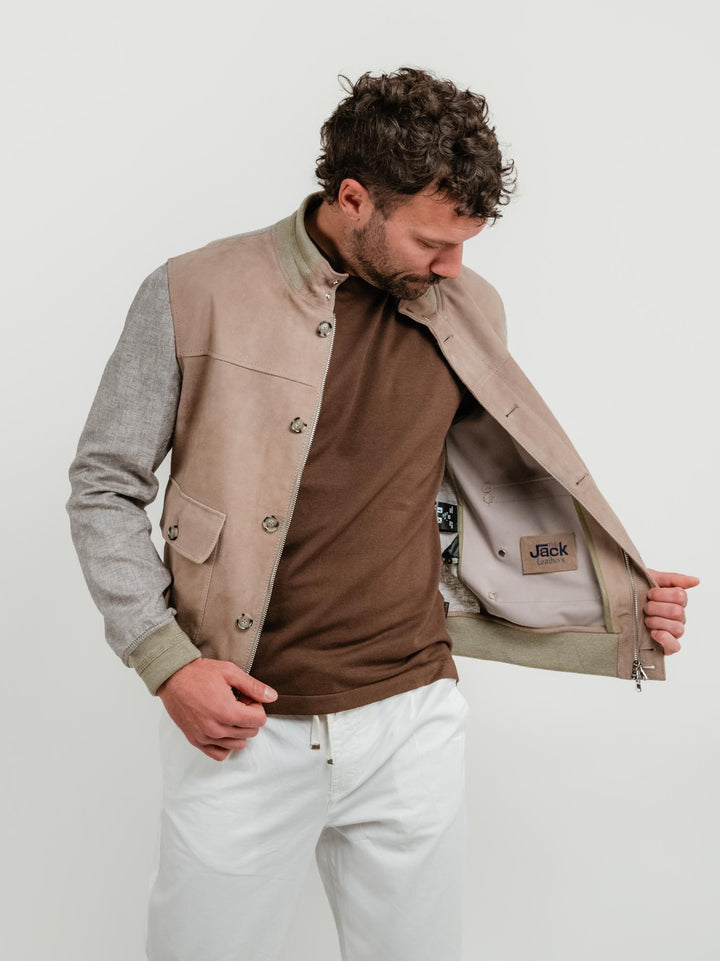 GIACCA TRIBECCA IN PELLE E LINO BEIGE